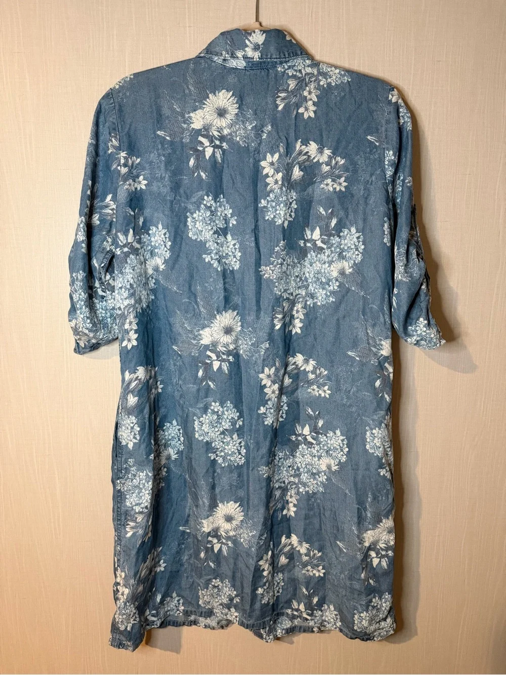 Kut From The Kloth Floral Print Chambray Mini Shift Shirt Dress Medium
